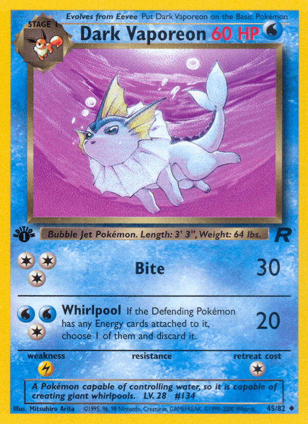 Dark Vaporeon Team Rocket card