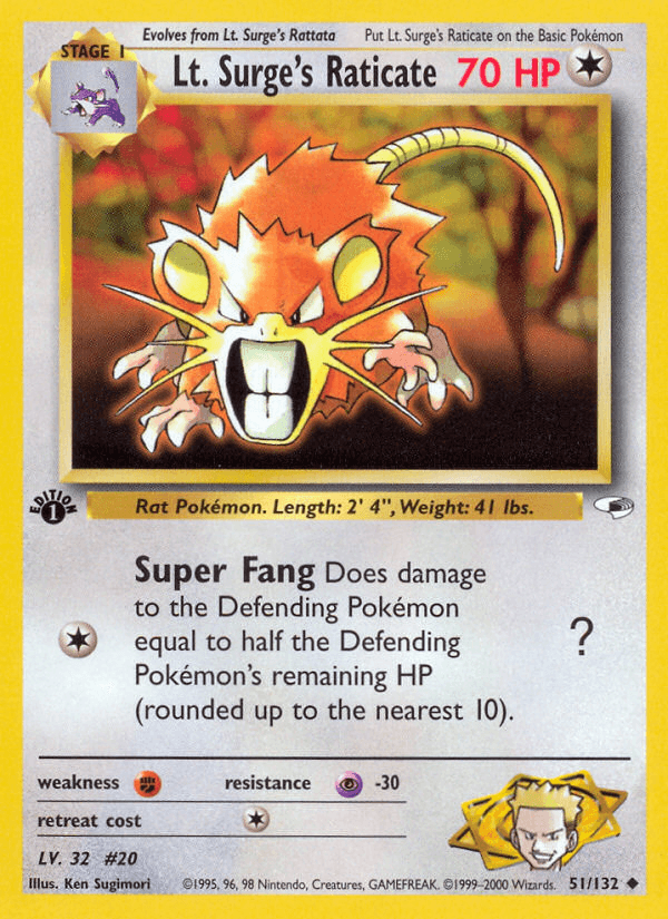 Lt. Surge's Raticate Gym Heroes card
