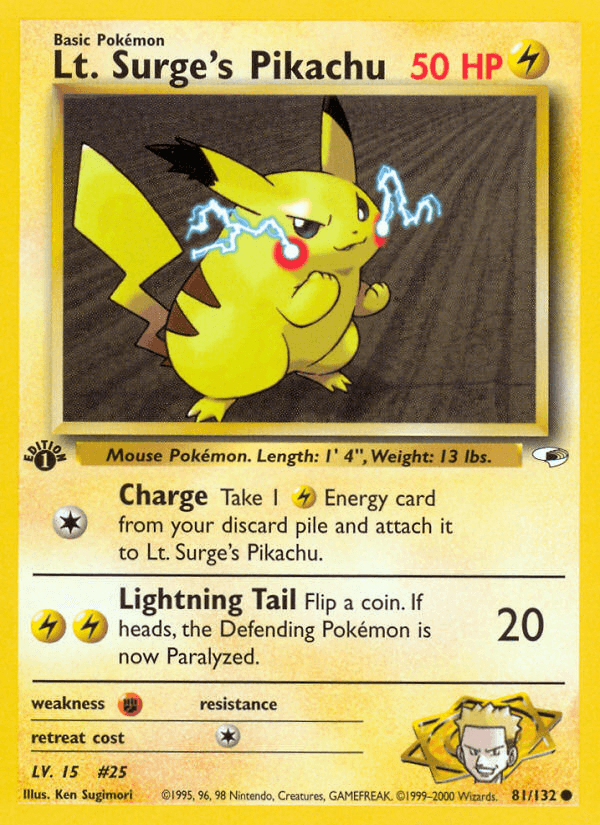 Lt. Surge's Pikachu Gym Heroes card