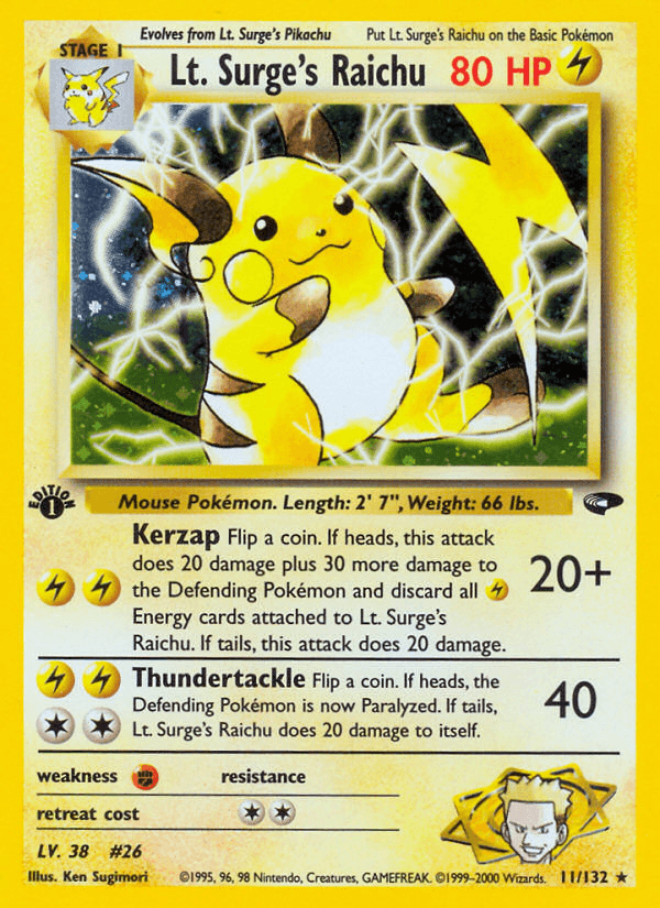 Lt. Surge's Raichu Gym Challenge card