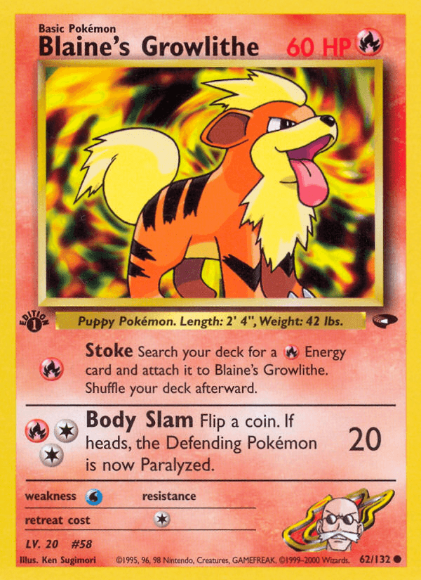 Blaine's Growlithe Gym Challenge card