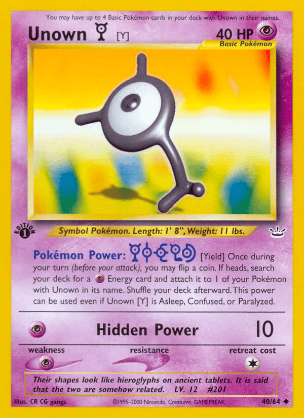 Unown [Y] Neo Revelation card