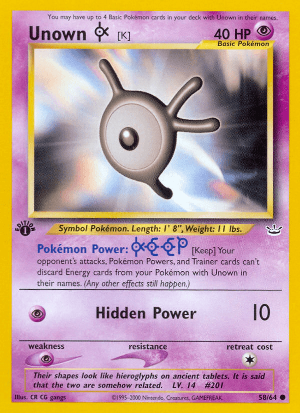 Unown [K] Neo Revelation card