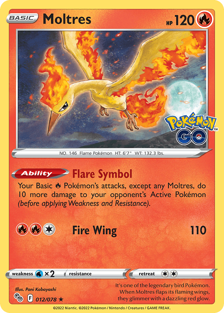 Moltres Pokémon GO card