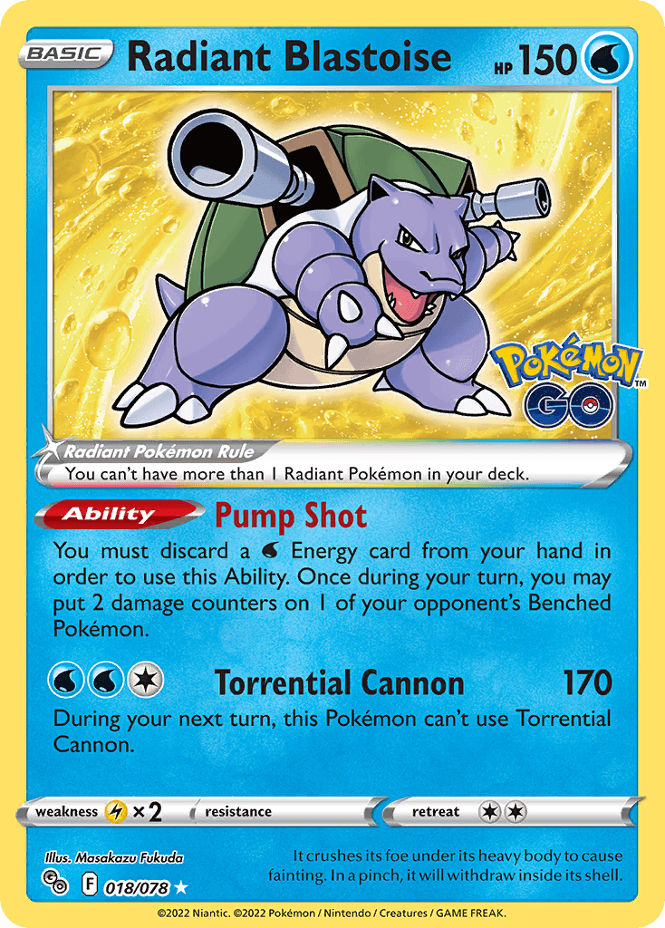 Radiant Blastoise Pokémon GO card