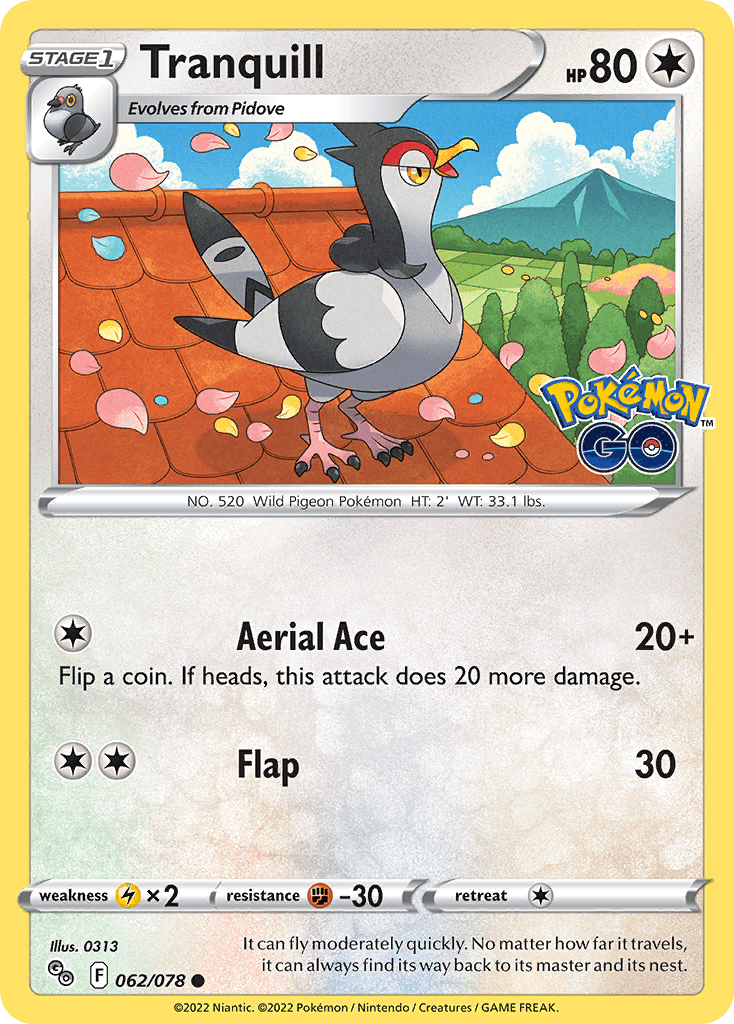 Tranquill Pokémon GO card