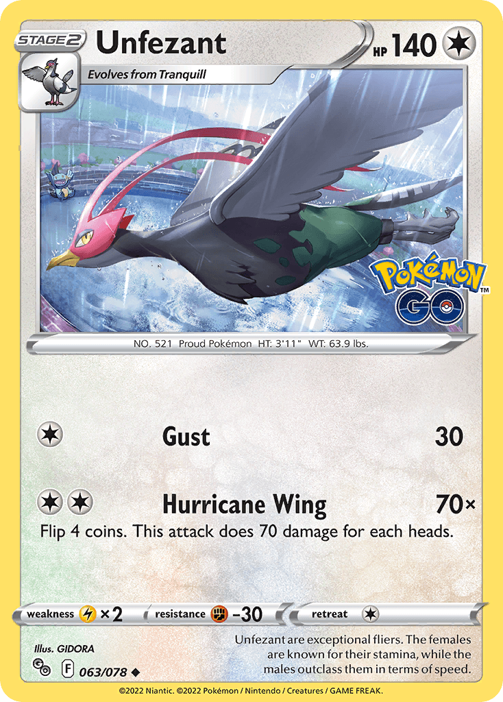 Unfezant Pokémon GO card