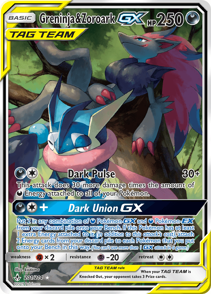 Greninja & Zoroark-GX Unbroken Bonds card