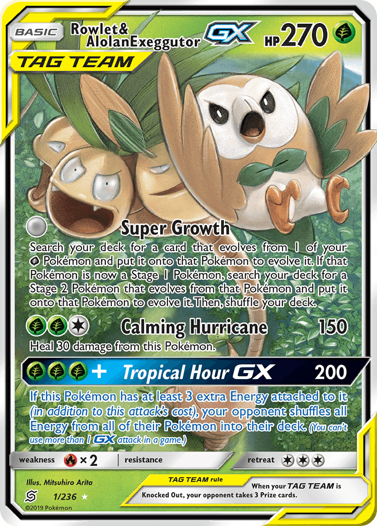Rowlet & Alolan Exeggutor-GX Unified Minds card