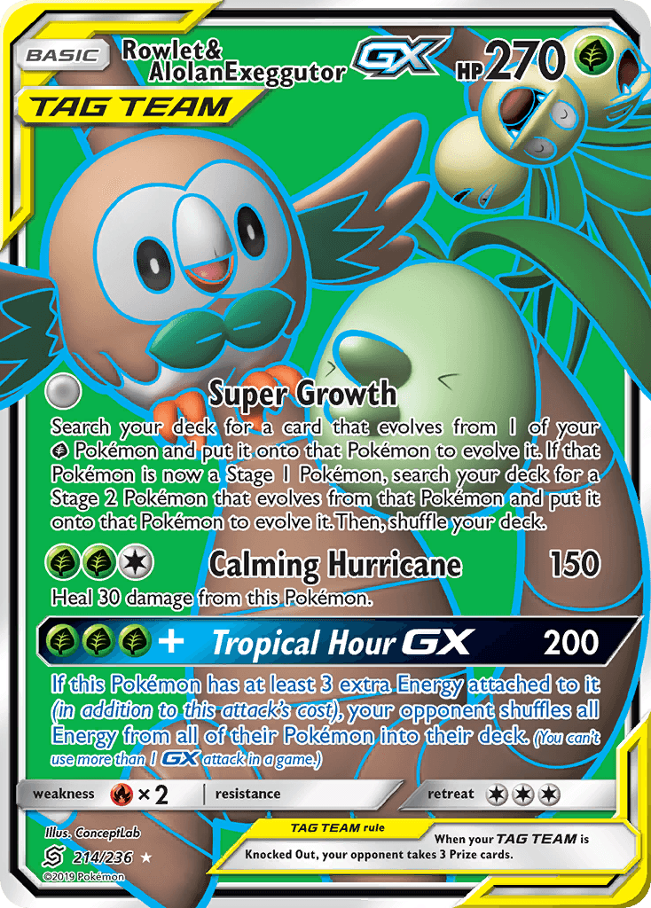Rowlet & Alolan Exeggutor-GX Unified Minds card