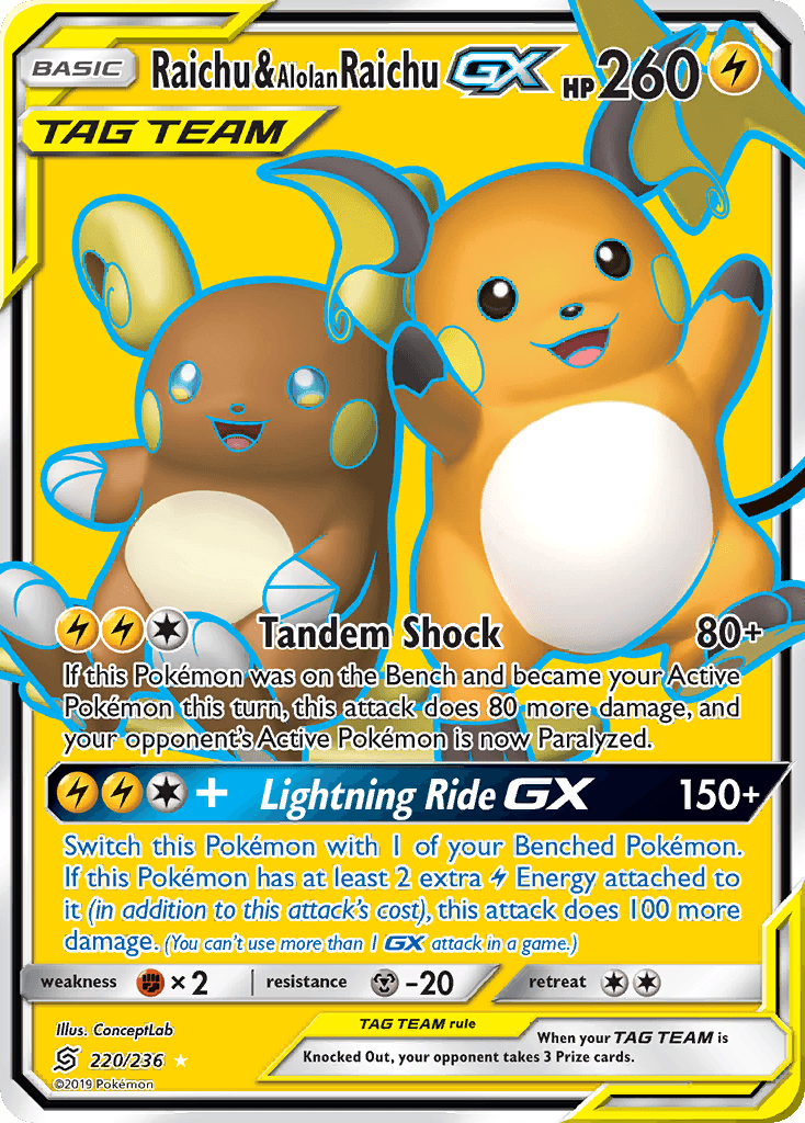 Raichu & Alolan Raichu-GX Unified Minds card