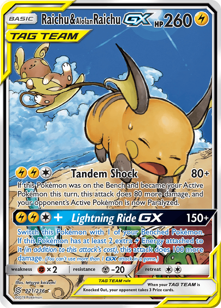 Raichu & Alolan Raichu-GX Unified Minds card