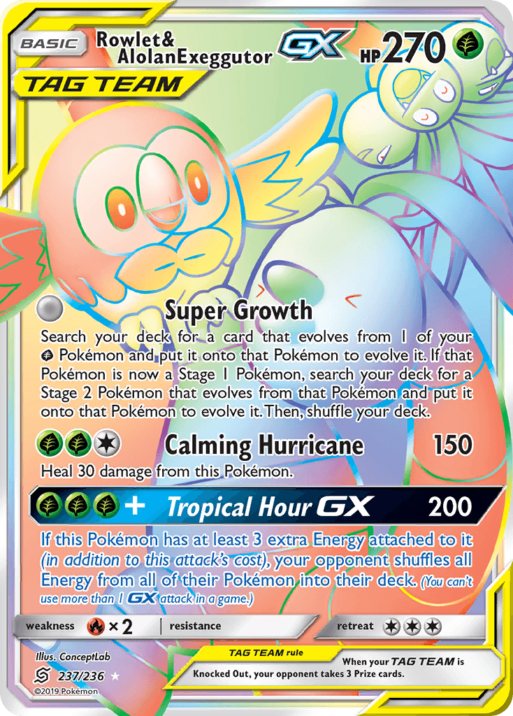 Rowlet & Alolan Exeggutor-GX Unified Minds card