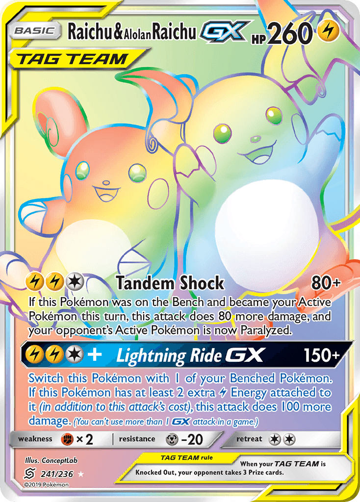 Raichu & Alolan Raichu-GX Unified Minds card
