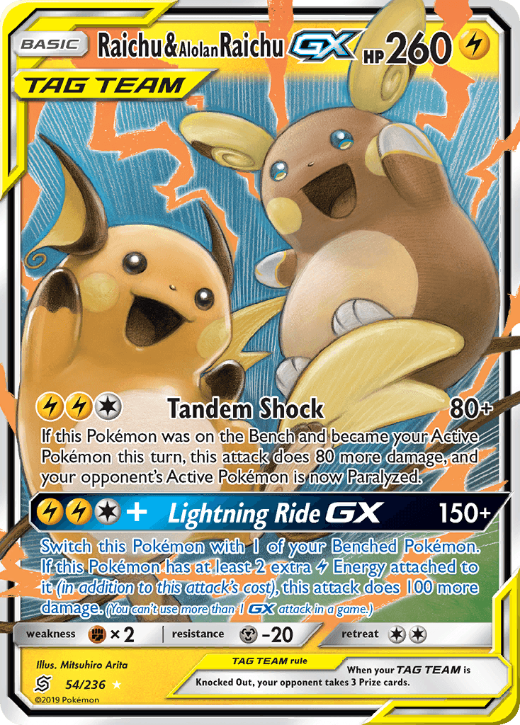 Raichu & Alolan Raichu-GX Unified Minds card