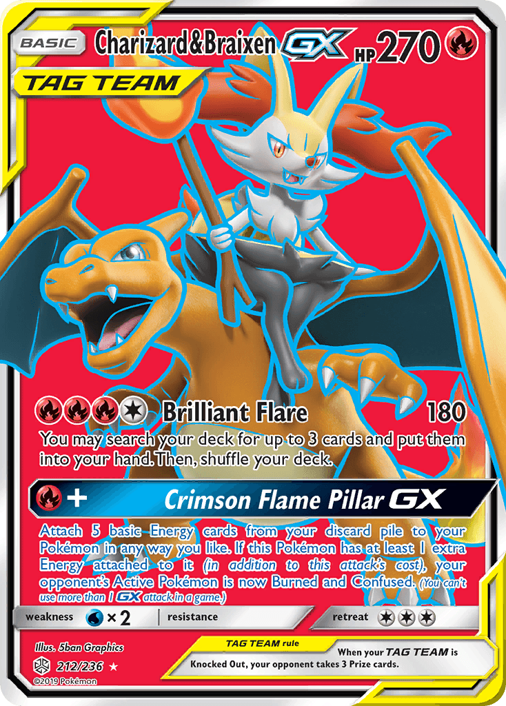 Charizard & Braixen-GX Cosmic Eclipse card