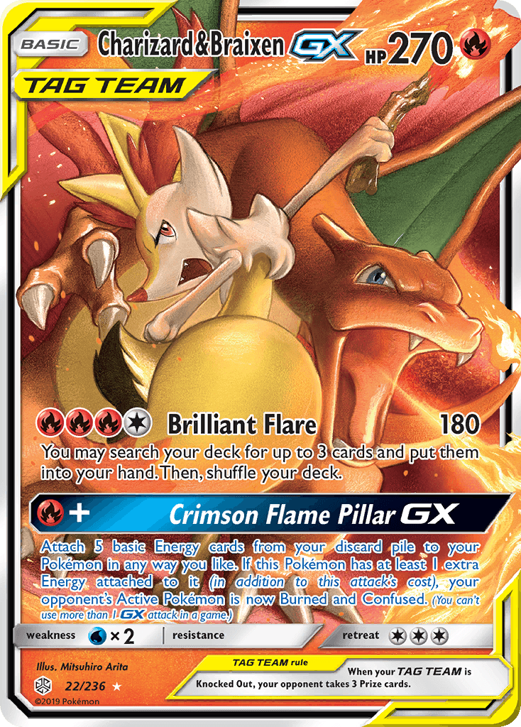 Charizard & Braixen-GX Cosmic Eclipse card