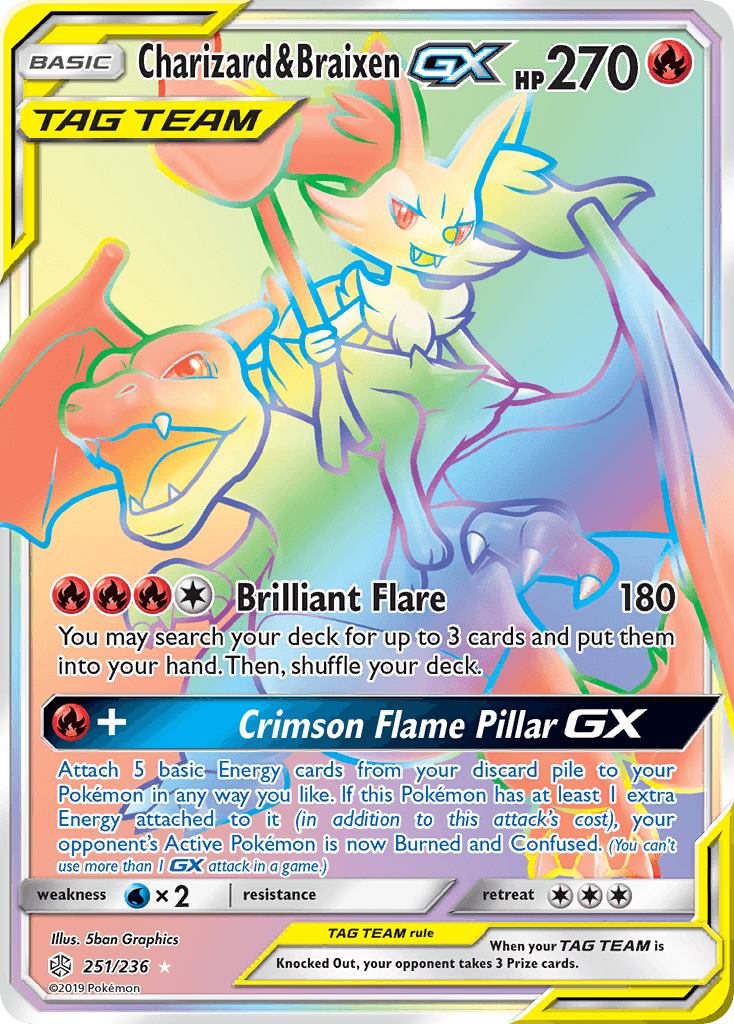 Charizard & Braixen-GX Cosmic Eclipse card