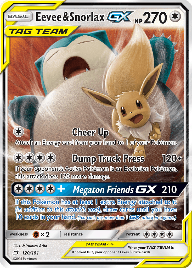 Eevee & Snorlax-GX Team Up card