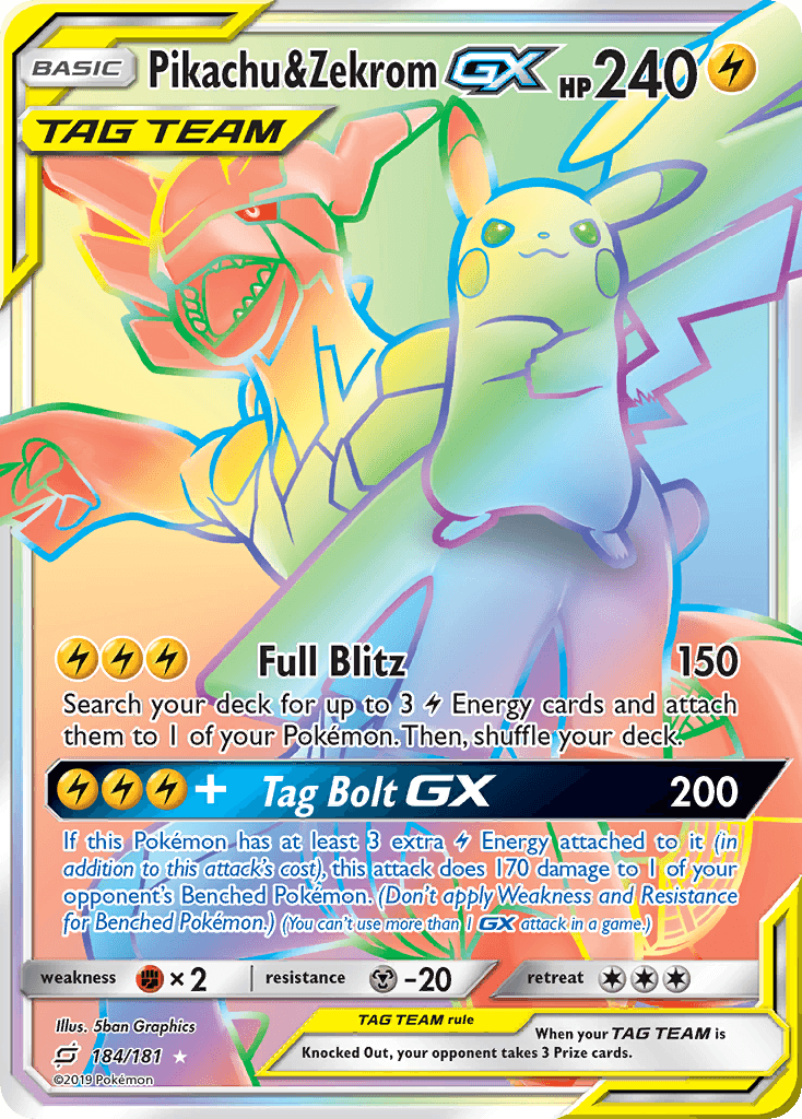 Pikachu & Zekrom-GX Team Up card