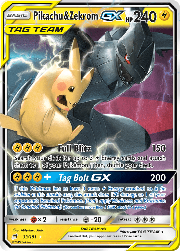 Pikachu & Zekrom-GX Team Up card
