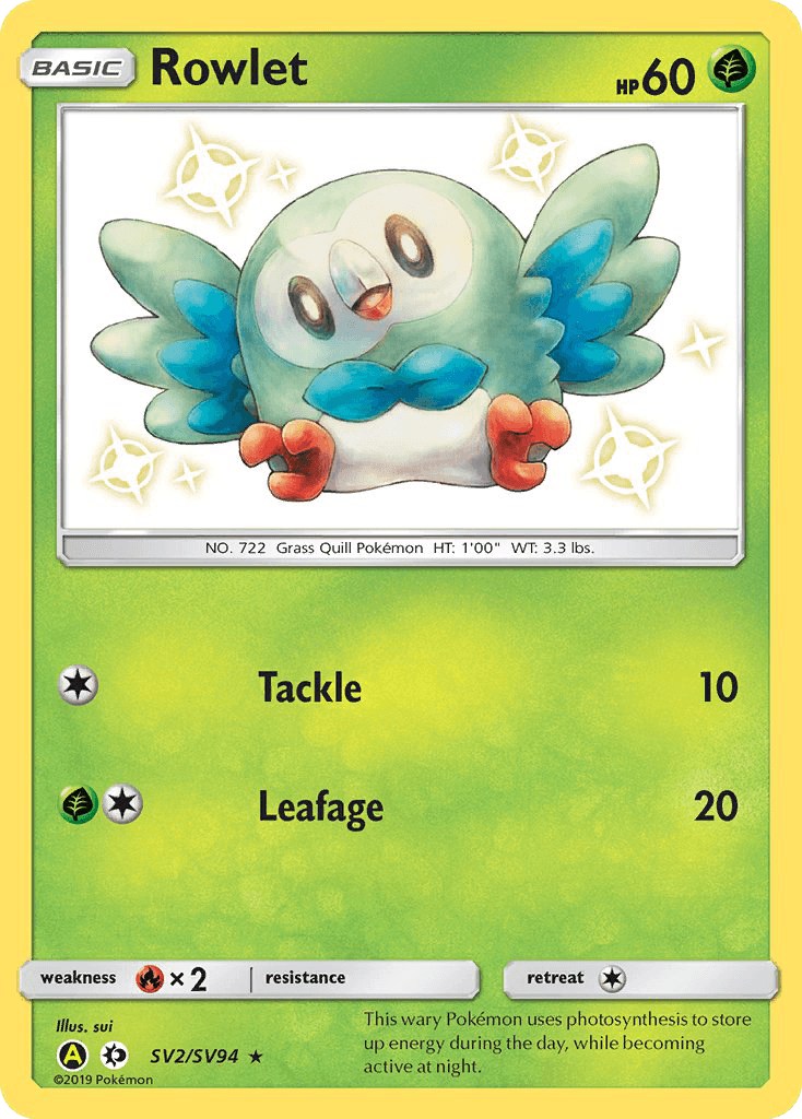 Rowlet Hidden Fates Shiny Vault card