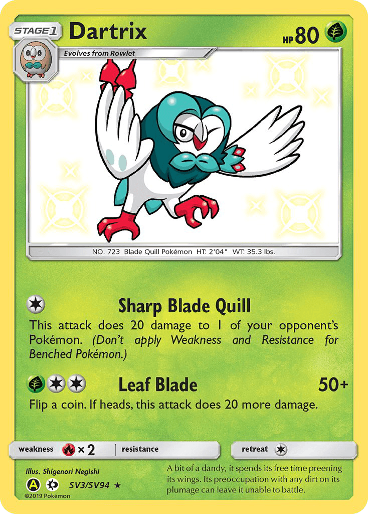 Dartrix Hidden Fates Shiny Vault card