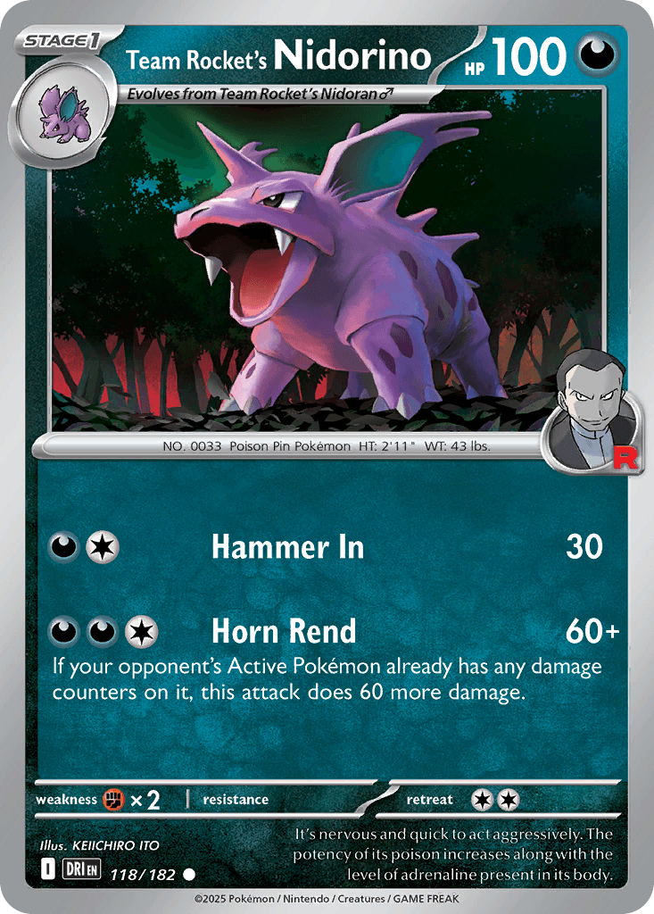 Team Rocket's Nidorino Destined Rivals card