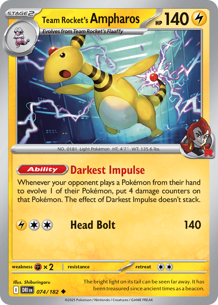 Team Rocket's Ampharos Destined Rivals card