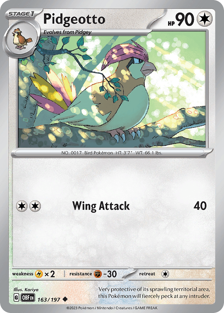 Pidgeotto Obsidian Flames card