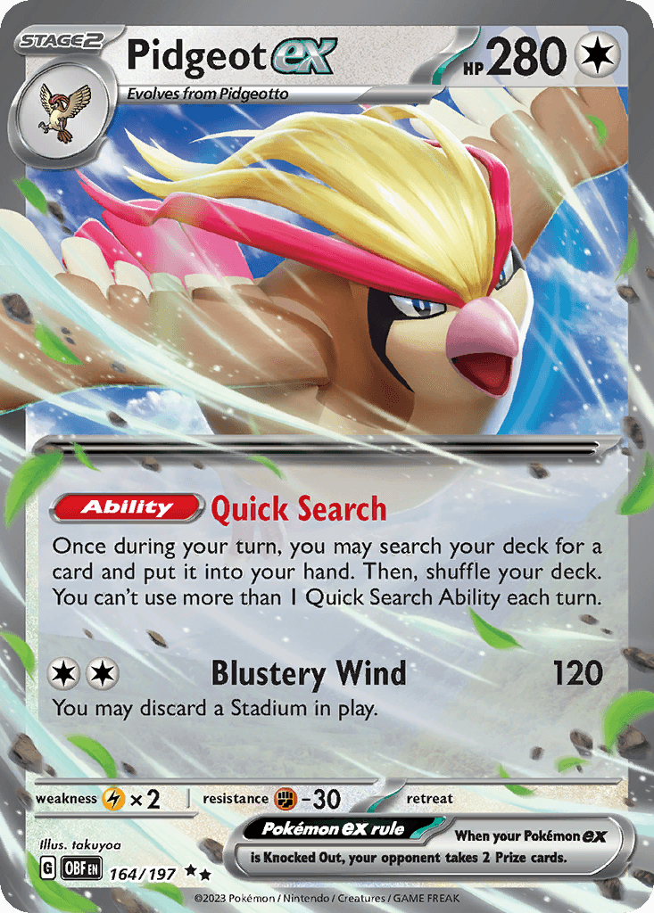 Pidgeot ex Obsidian Flames card