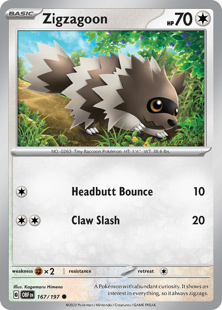 Zigzagoon Obsidian Flames card