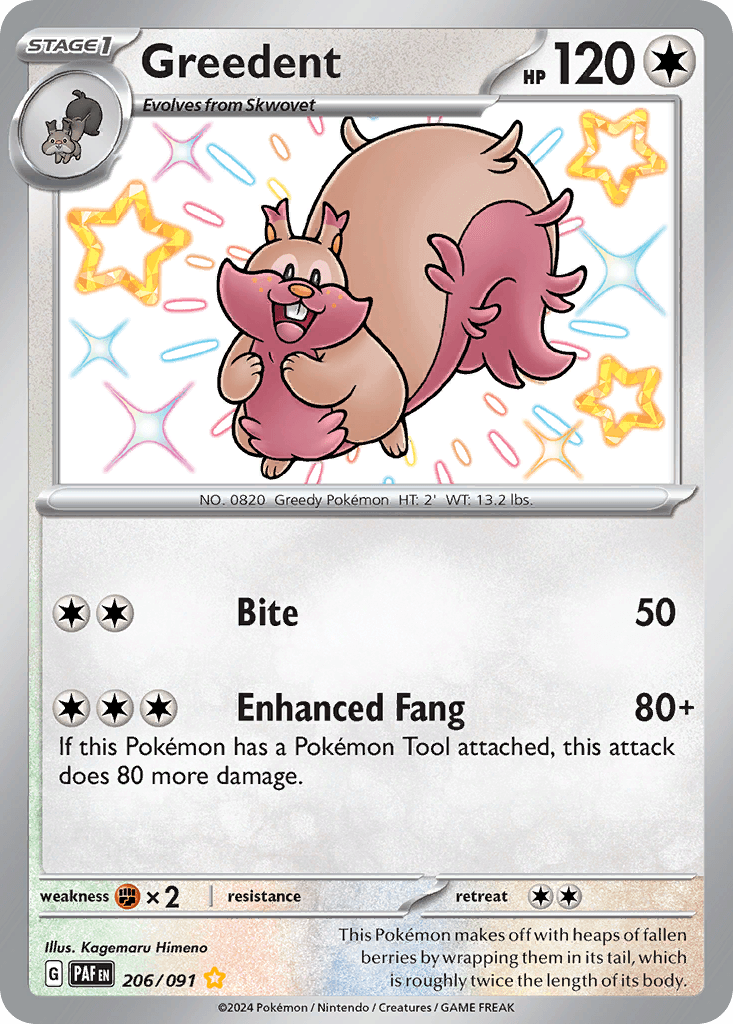 Greedent Paldean Fates card