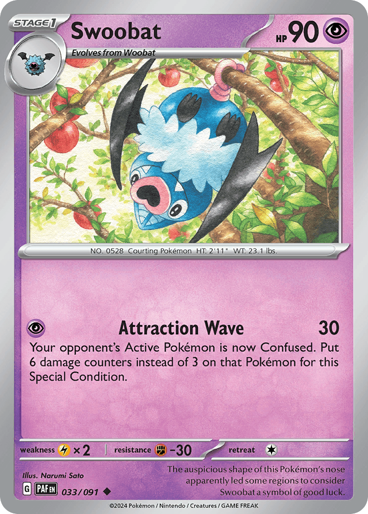 Swoobat Paldean Fates card