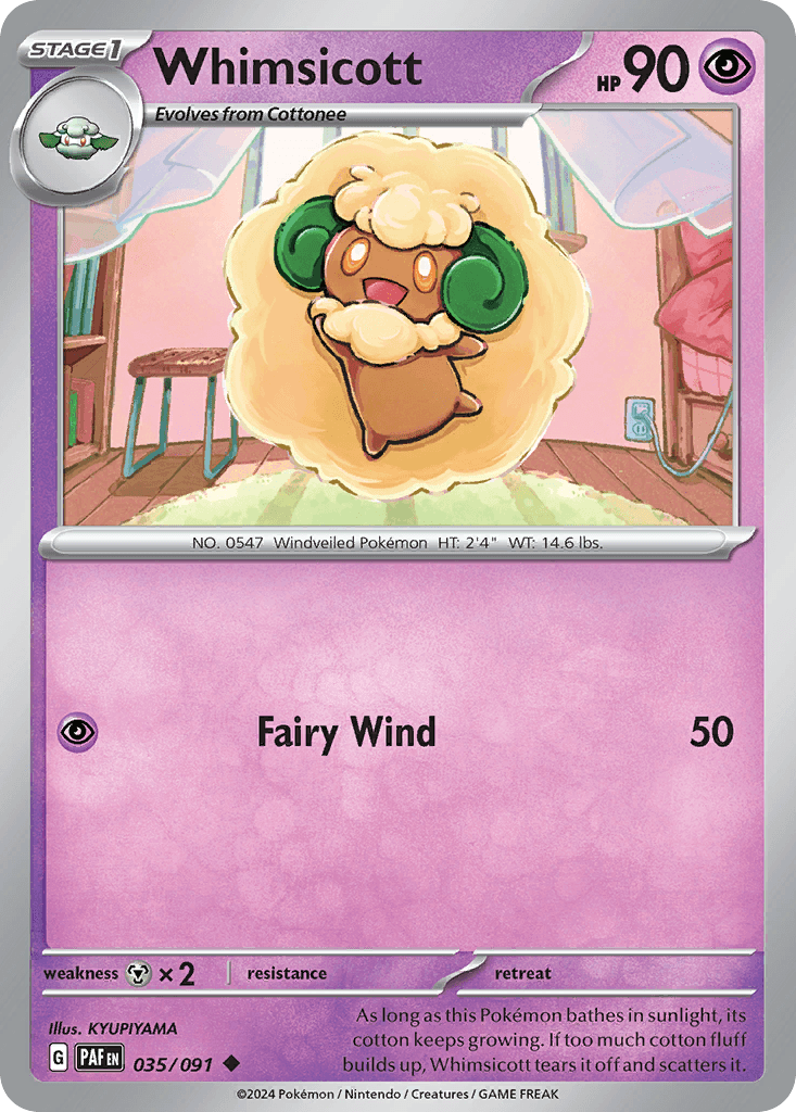 Whimsicott Paldean Fates card