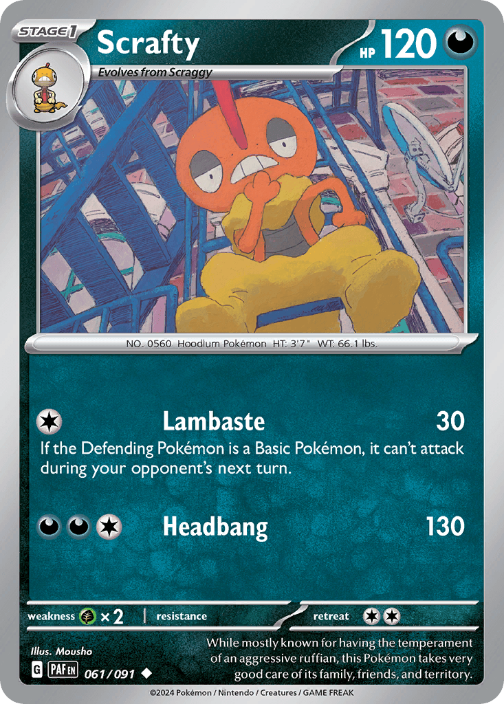 Scrafty Paldean Fates card