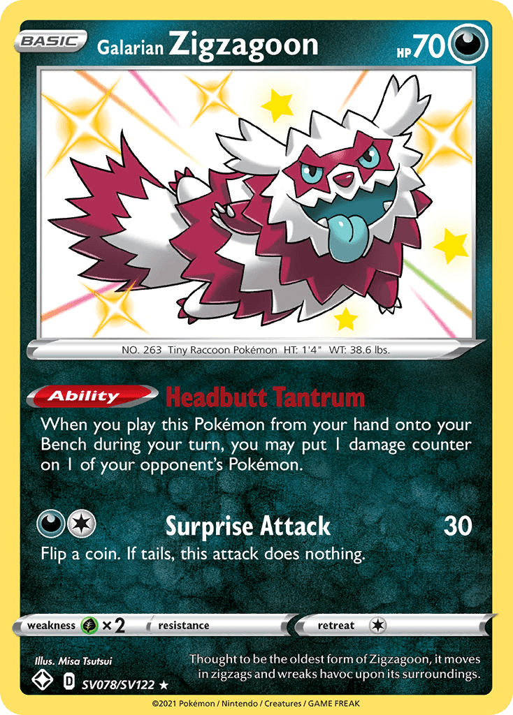 Galarian Zigzagoon Shining Fates Shiny Vault card