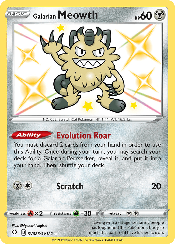 Galarian Meowth Shining Fates Shiny Vault card