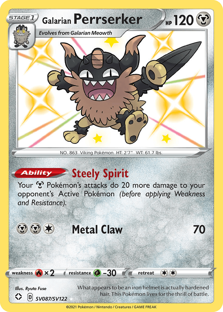 Galarian Perrserker Shining Fates Shiny Vault card