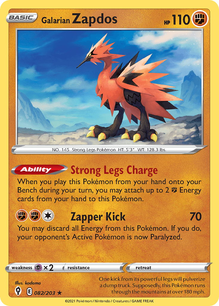 Galarian Zapdos Evolving Skies card