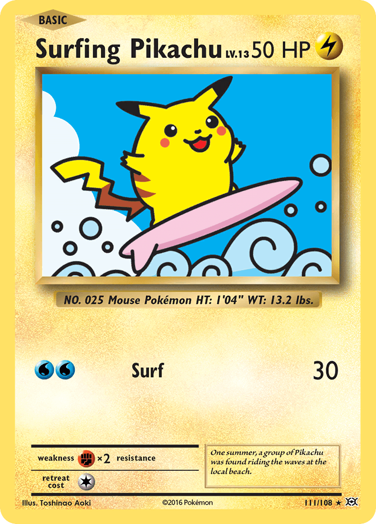 Surfing Pikachu Evolutions card
