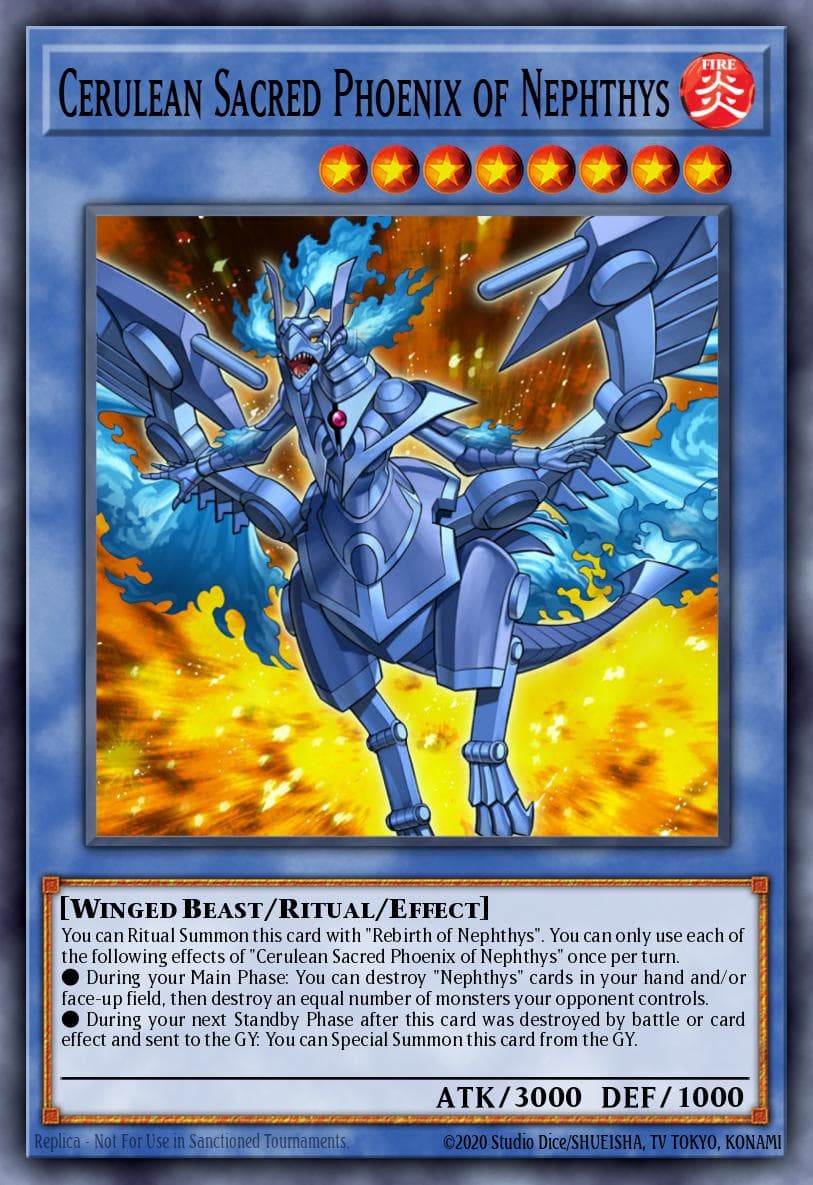 Cerulean Sacred Phoenix of Nephthys Hidden Summoners card