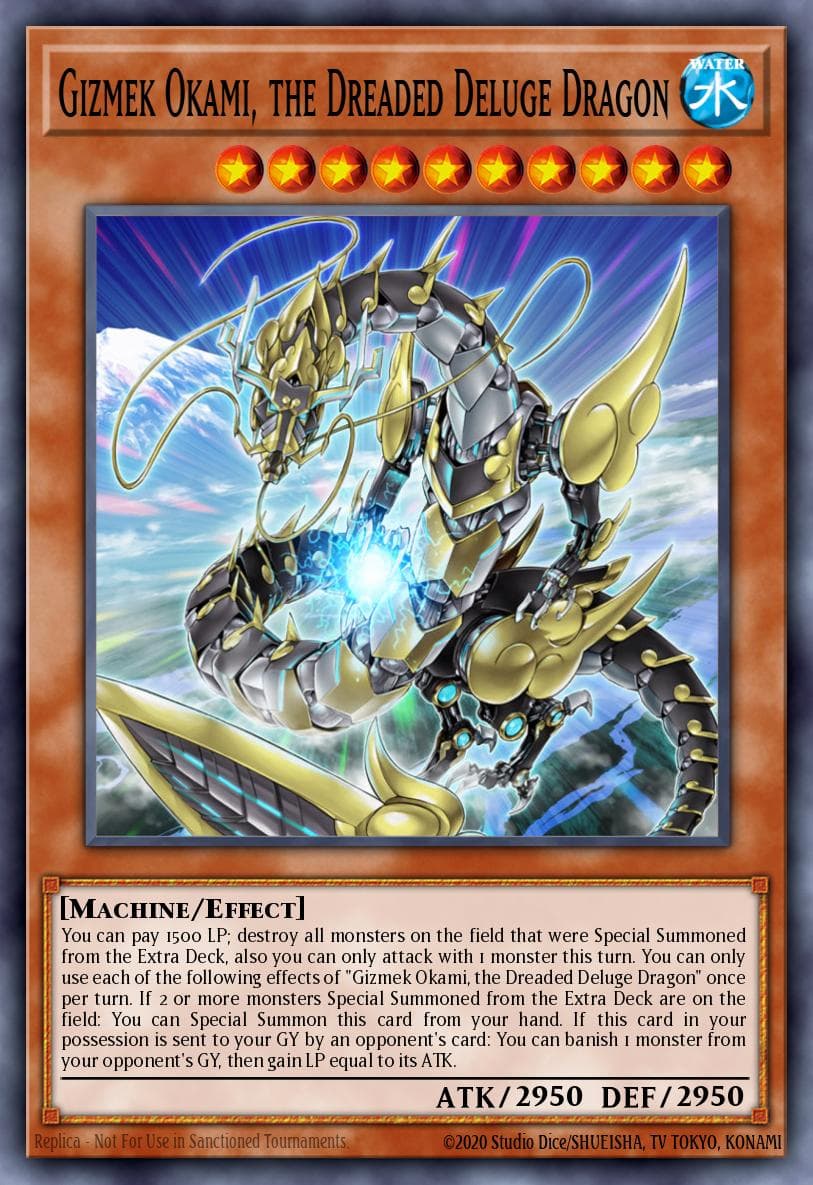 Gizmek Okami, the Dreaded Deluge Dragon Rise of the Duelist Premiere! promotional card card