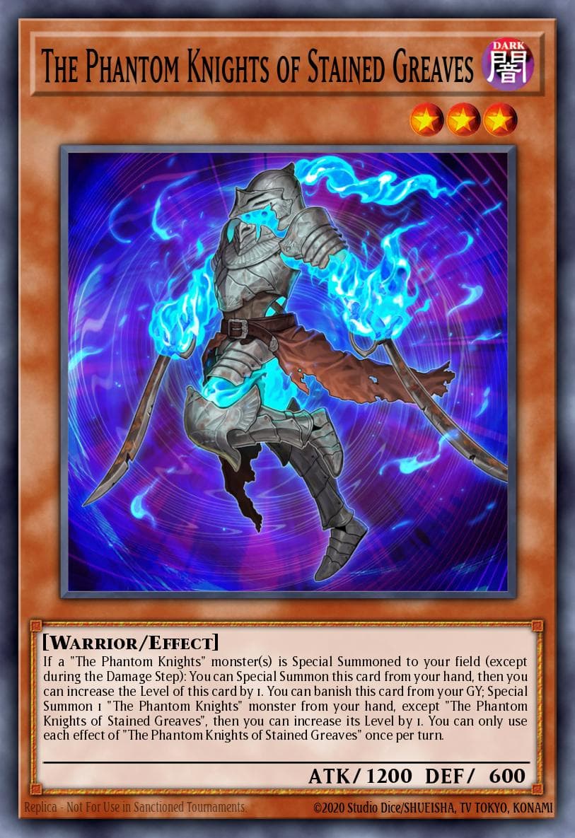 The Phantom Knights of Stained Greaves Phantom Rage Premiere! promotional card card